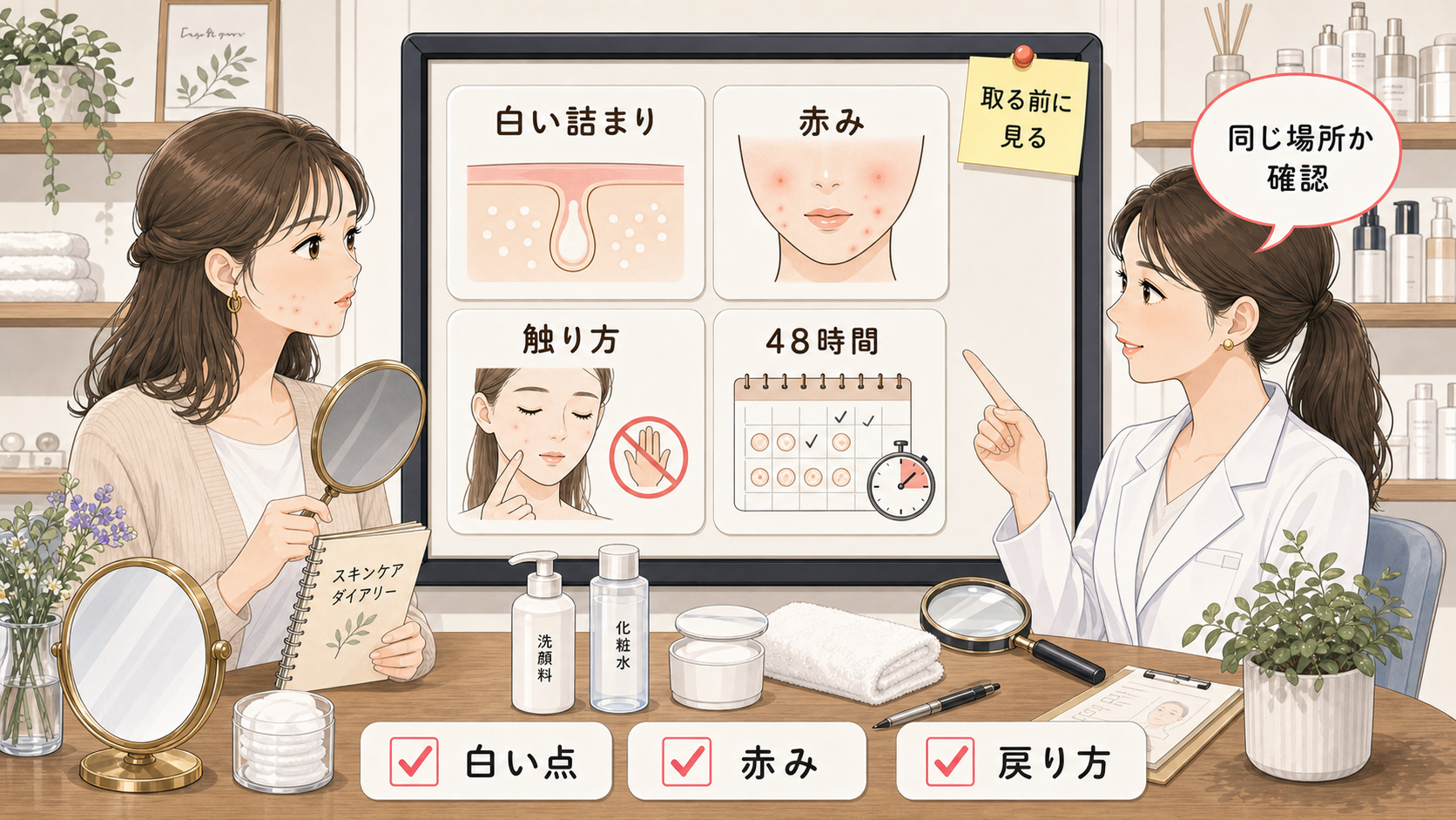 毛穴詰まりとニキビの関係を白い詰まり・赤み・触り方・48時間で相談する美容アイキャッチ