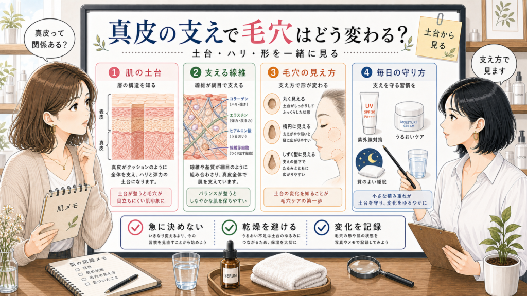 真皮の支えと毛穴の見え方を相談する女性向け美容アイキャッチ
