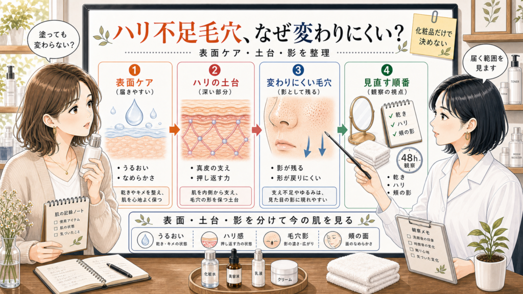 ハリ不足毛穴がスキンケアで変わりにくい理由を千冬が相談ボードで整理するチョコブラのアイキャッチ