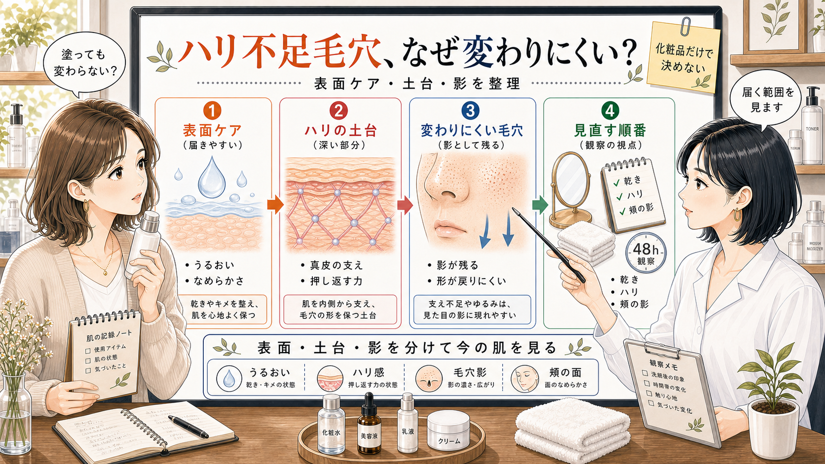 ハリ不足毛穴がスキンケアで変わりにくい理由を千冬が相談ボードで整理するチョコブラのアイキャッチ
