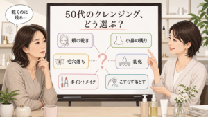 50代のクレンジング選びで頬の乾き・小鼻の残り・毛穴落ちに迷う読者と専門家のアイキャッチ