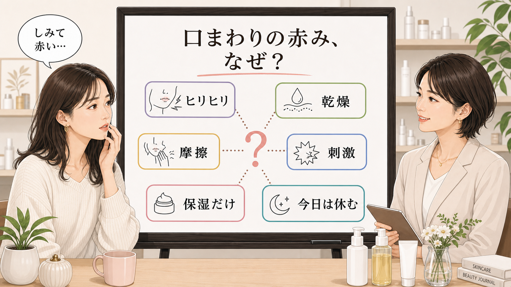 口の周りの赤みとヒリヒリを乾燥・摩擦・刺激で整理する読者と専門家のアイキャッチ