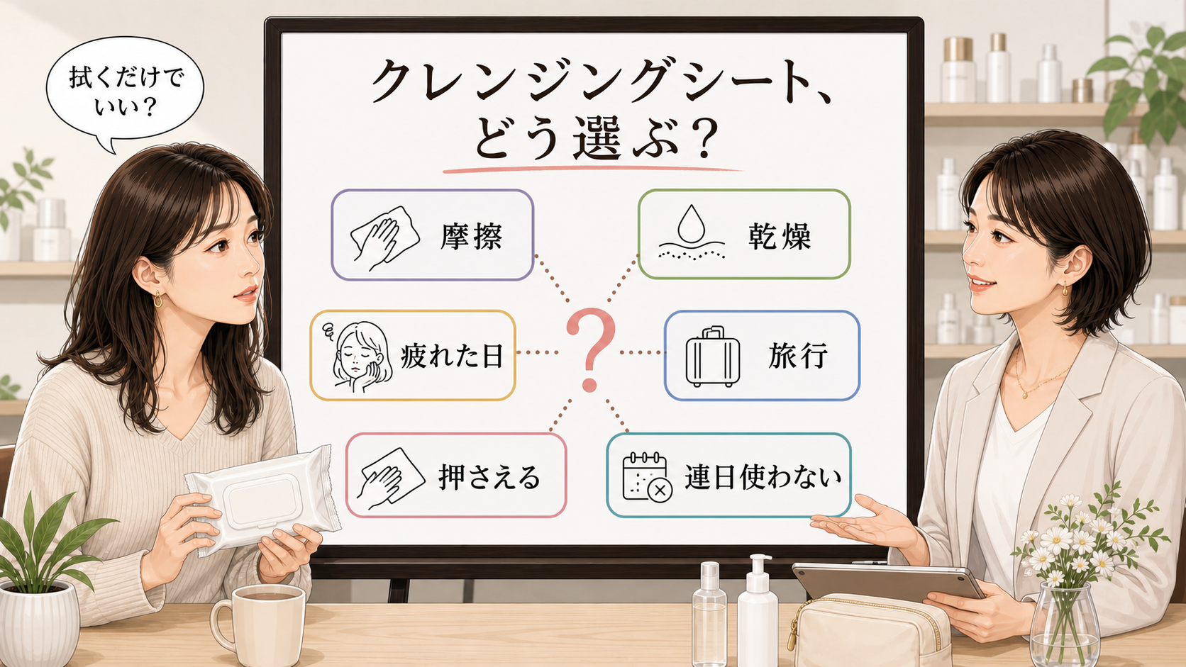 クレンジングシートの選び方を摩擦・乾燥・疲れた日・旅行で整理する読者と専門家のアイキャッチ