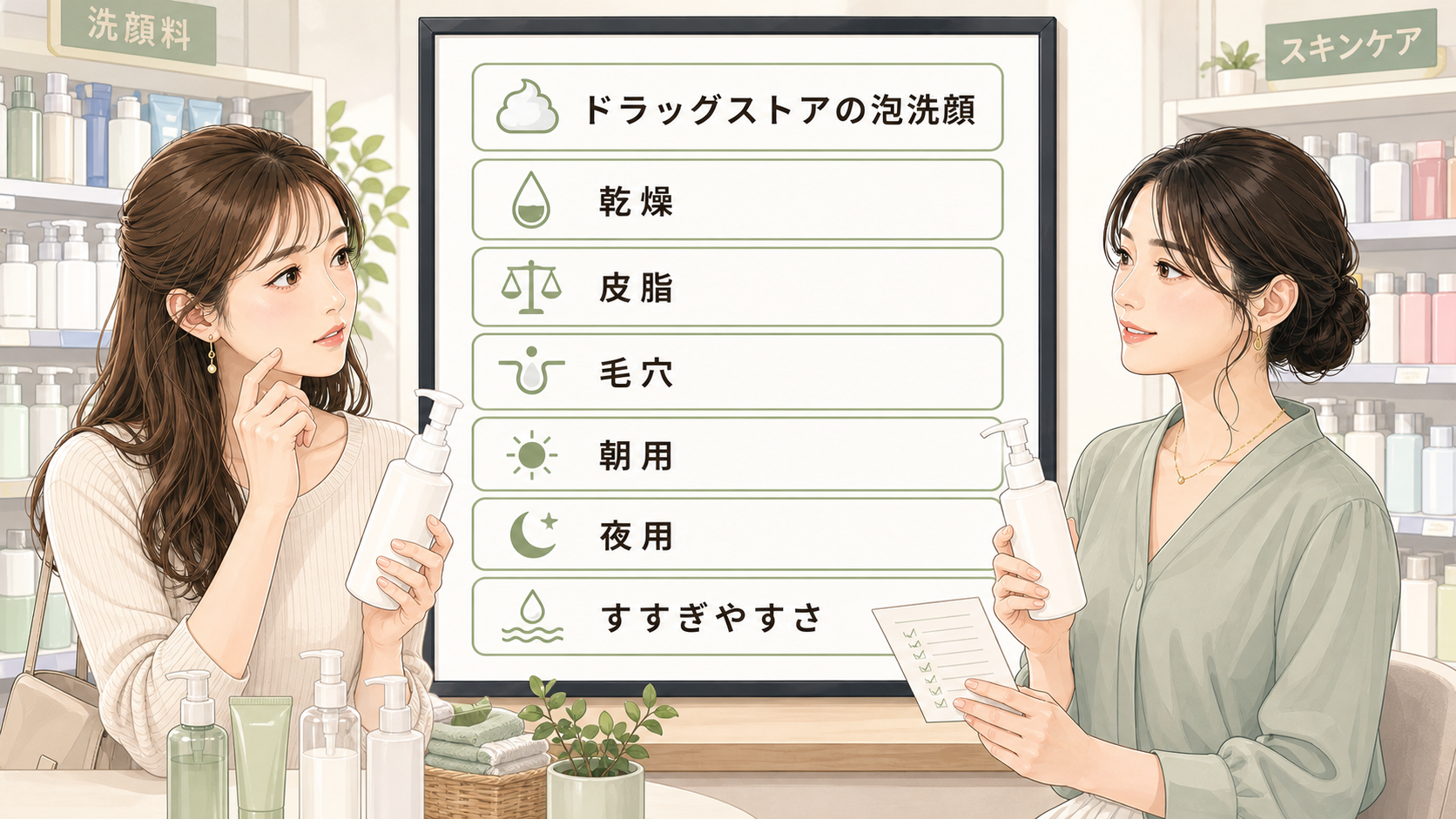 ドラッグストアの泡洗顔選びを乾燥、皮脂、毛穴、朝夜の使い分けで整理する読者と専門家のアイキャッチ