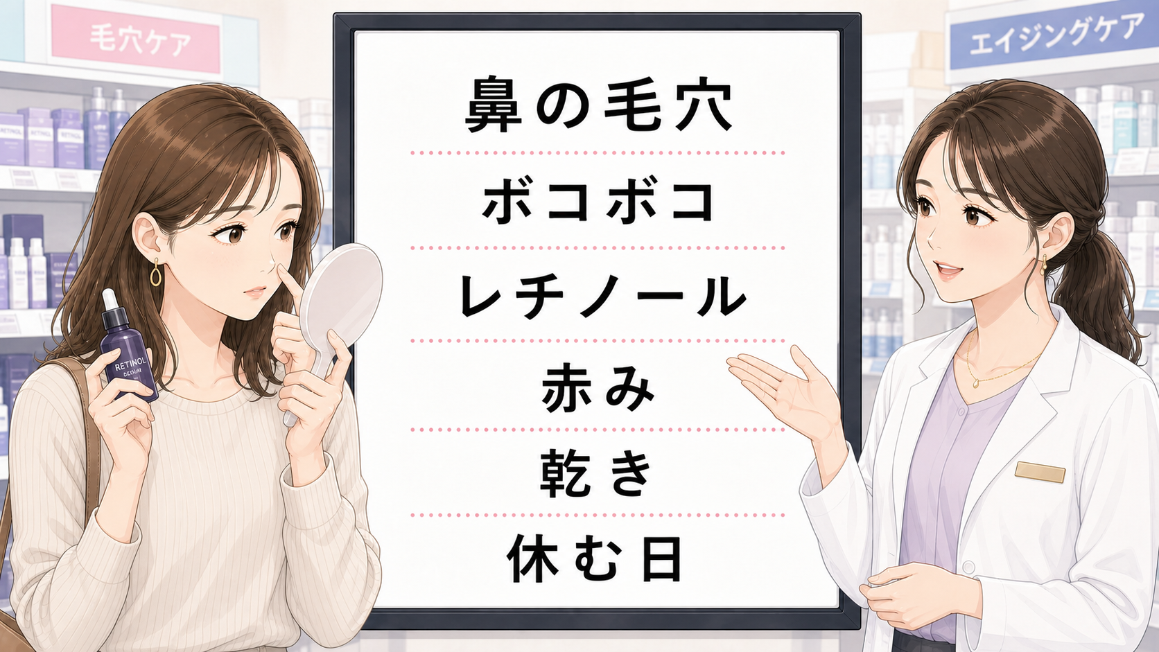 鼻の毛穴のボコボコにレチノールを使うか、赤み・乾き・休む日で整理する相談ボードのアイキャッチ