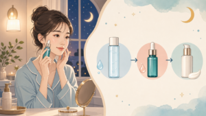 レチノール美容液を夜の化粧水後から乳液前へ使う順番を示すアイキャッチ