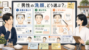 男性の洗顔選びを相談ボードで整理するアイキャッチ