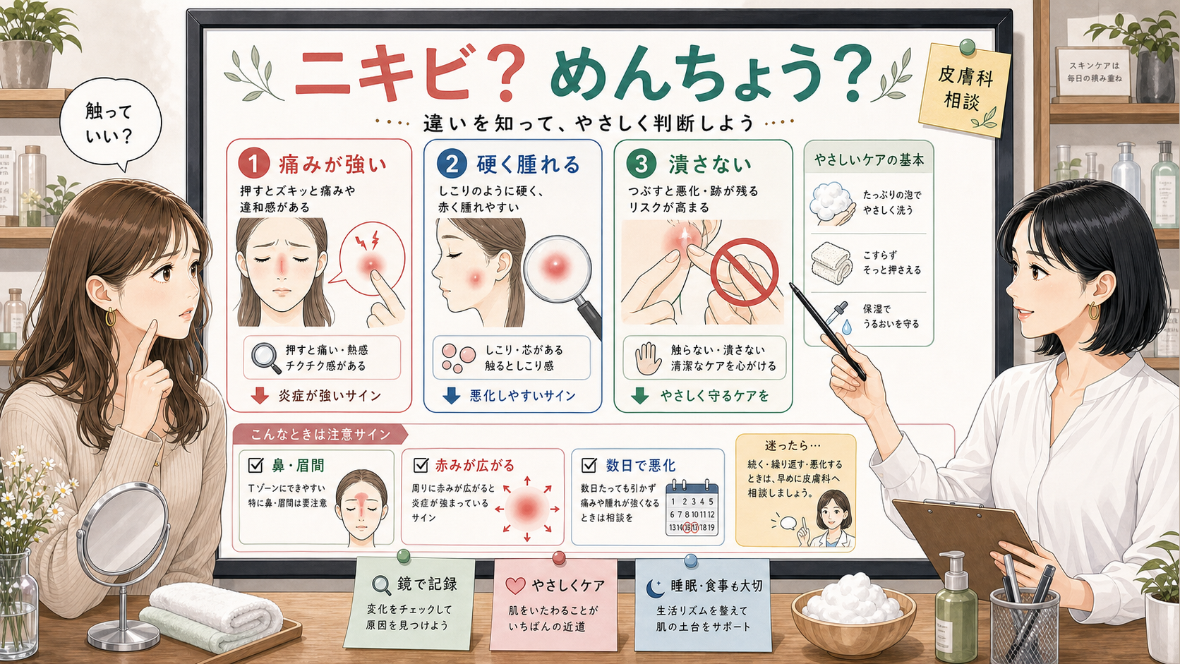 めんちょうとニキビの違いを相談ボードで整理するアイキャッチ
