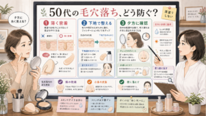50代の毛穴落ちしないファンデーション選びを相談ボードで整理するアイキャッチ