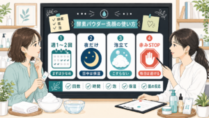 酵素パウダー洗顔の使い方を週何回・夜だけ・泡立て方で整理したアイキャッチ