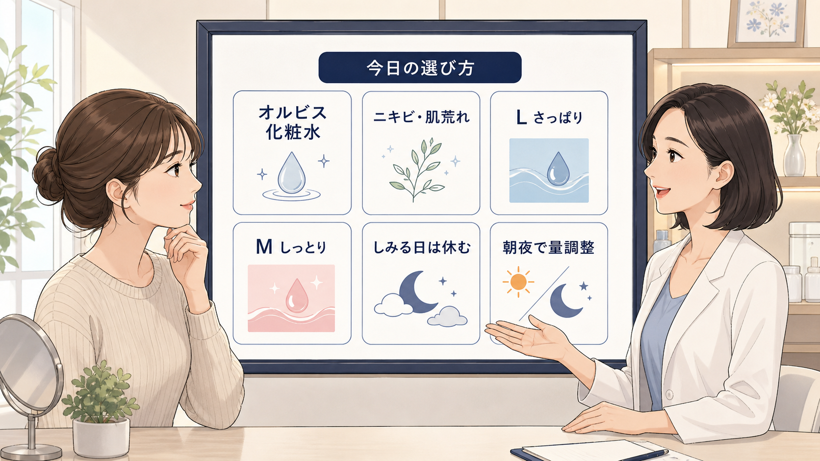 ニキビにオルビスの化粧水を選ぶ読者と専門家のアイキャッチ