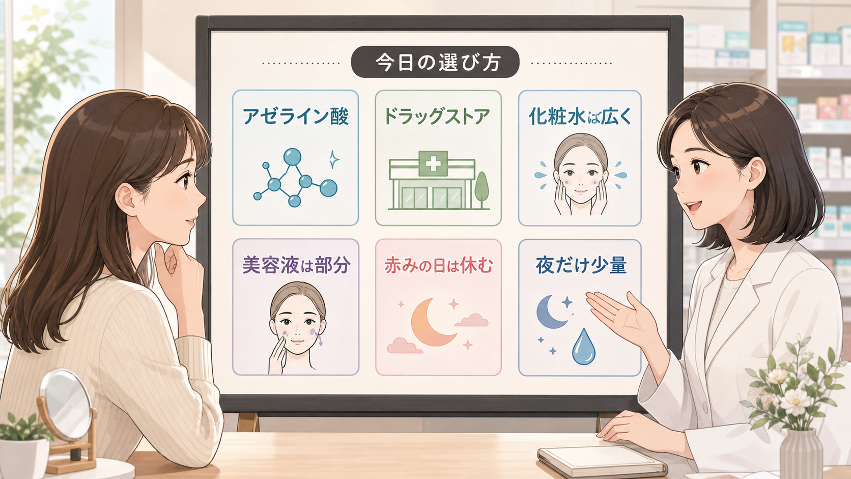 アゼライン酸配合品をドラッグストアで選ぶ読者と専門家のアイキャッチ