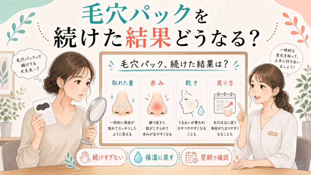 毛穴パックを続けた結果を取れた量・赤み・乾き・戻り方で示す相談ボード