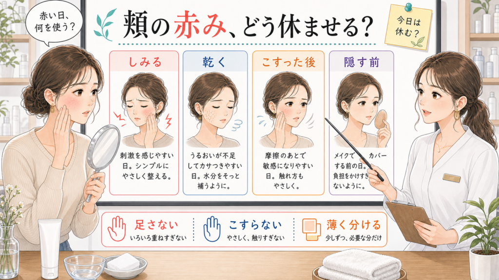 頬の赤みをしみる日・乾く日・こすった後・隠す前で分ける1207基準の相談ボード