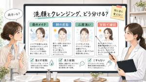 洗顔とクレンジングを夜のメイク・朝の皮脂・二度洗い・翌朝確認で分ける1207基準の相談ボード