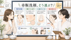 市販洗顔の選び方を朝の皮脂・頬のつっぱり・小鼻ざらつきで整理するアイキャッチ
