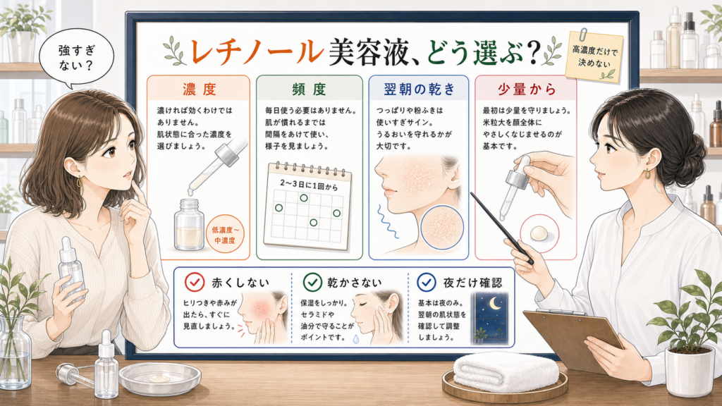 レチノール美容液の選び方を濃度・頻度・翌朝の乾きで整理するアイキャッチ