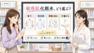 敏感肌向け化粧水の選び方を香り・清涼感・翌朝の赤みで整理するアイキャッチ