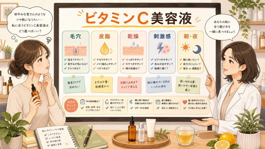 ビタミンC美容液を肌質で選ぶための千冬のアイキャッチ