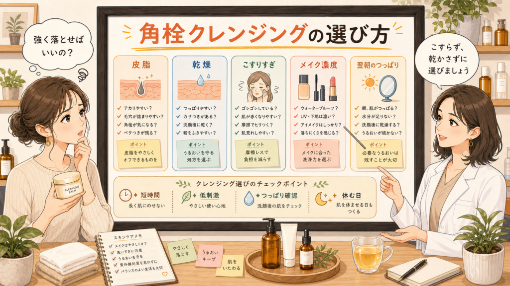 角栓に使うクレンジングを肌質別に選ぶための千冬のアイキャッチ