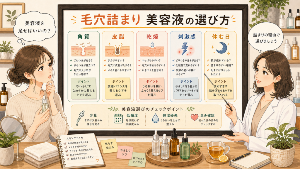 毛穴の詰まりに使う美容液を角質・皮脂・乾燥で選ぶ千冬のアイキャッチ