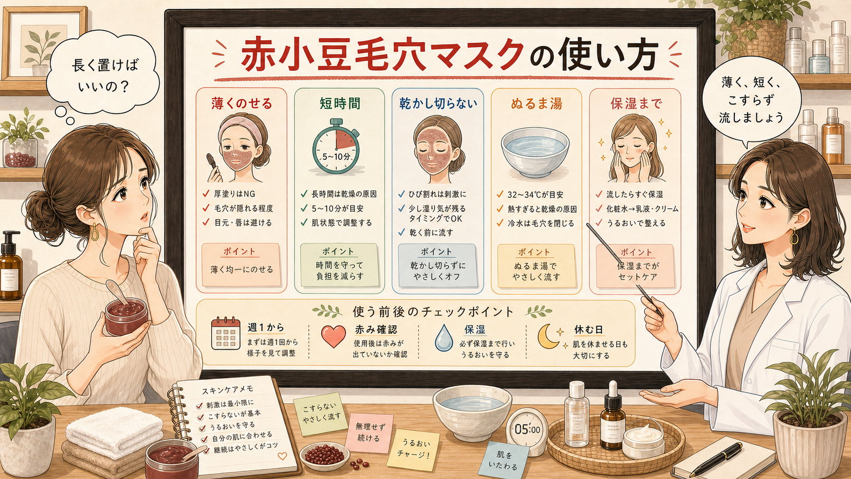 赤小豆毛穴浄化マスクを薄く短く使うための千冬のアイキャッチ