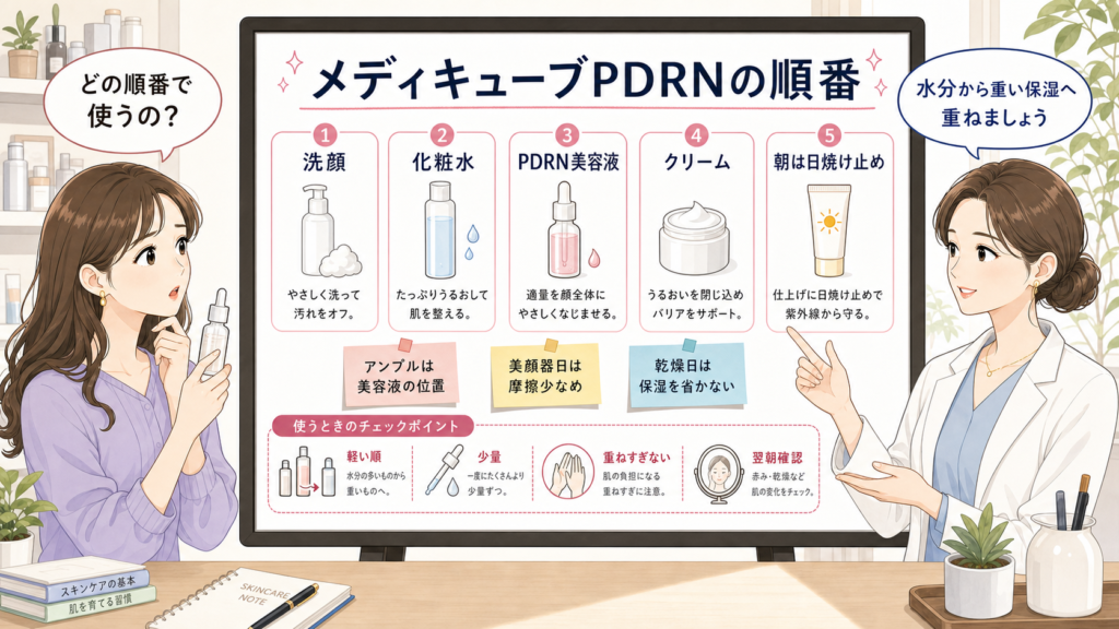メディキューブPDRNを化粧水からクリームへ重ねる順番の相談ボード