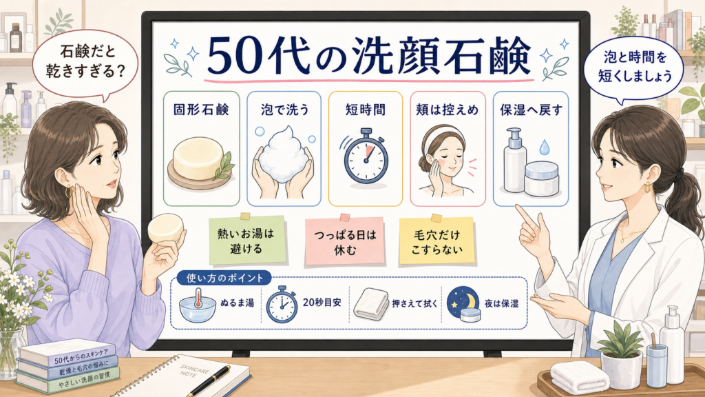 50代の洗顔石鹸を乾燥させず短時間で使う相談ボード