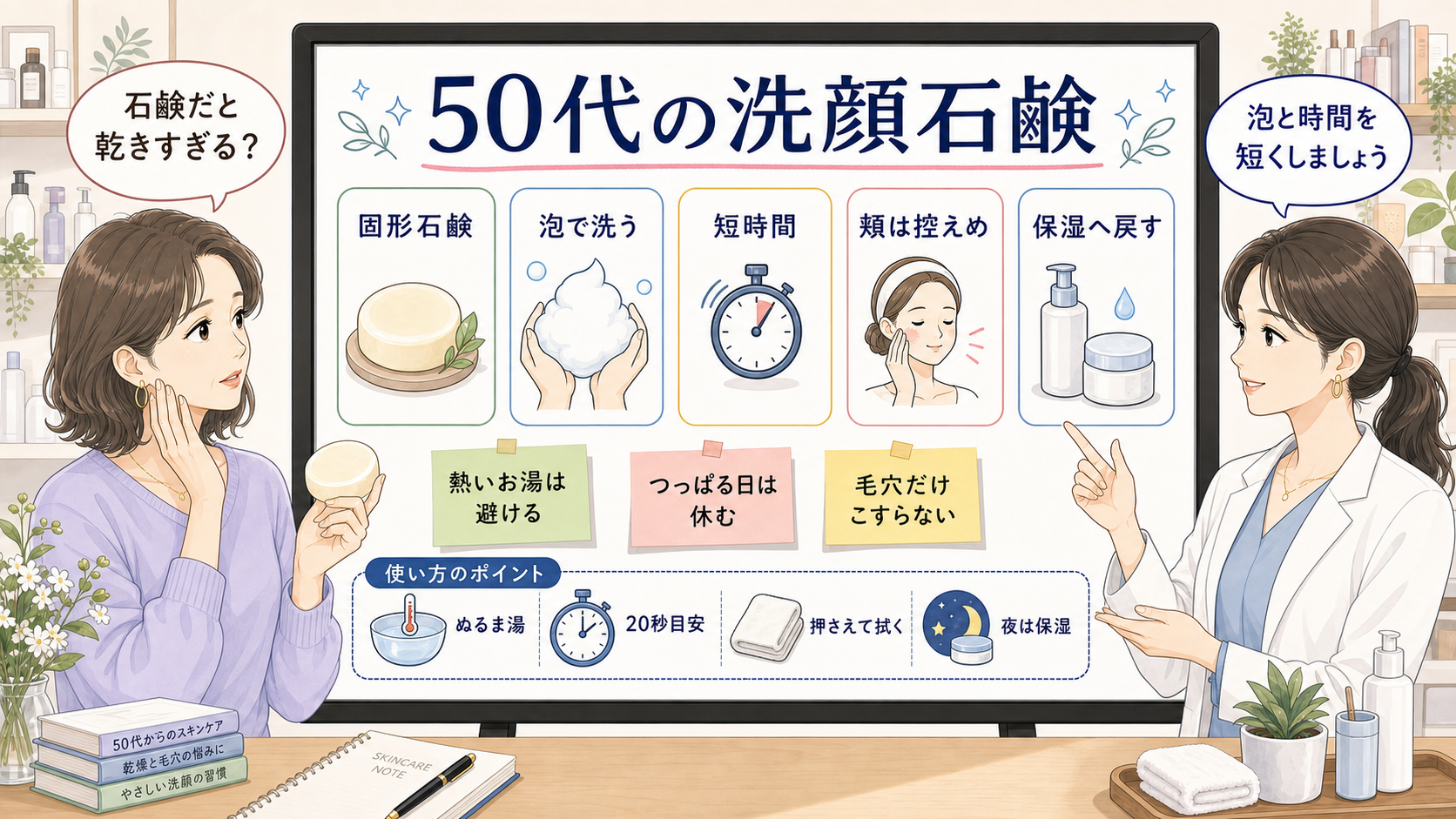 50代の洗顔石鹸を乾燥させず短時間で使う相談ボード