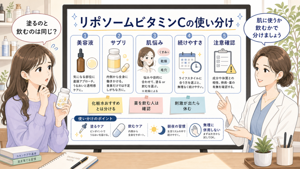 リポソームビタミンCを美容液とサプリで使い分ける相談ボード