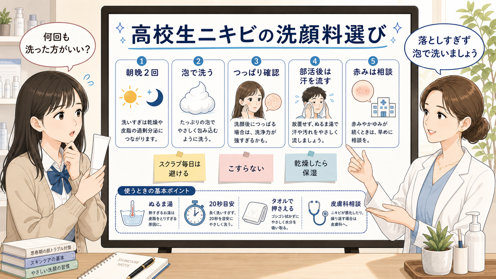 高校生ニキビの洗顔料を落としすぎず泡で選ぶ相談ボード