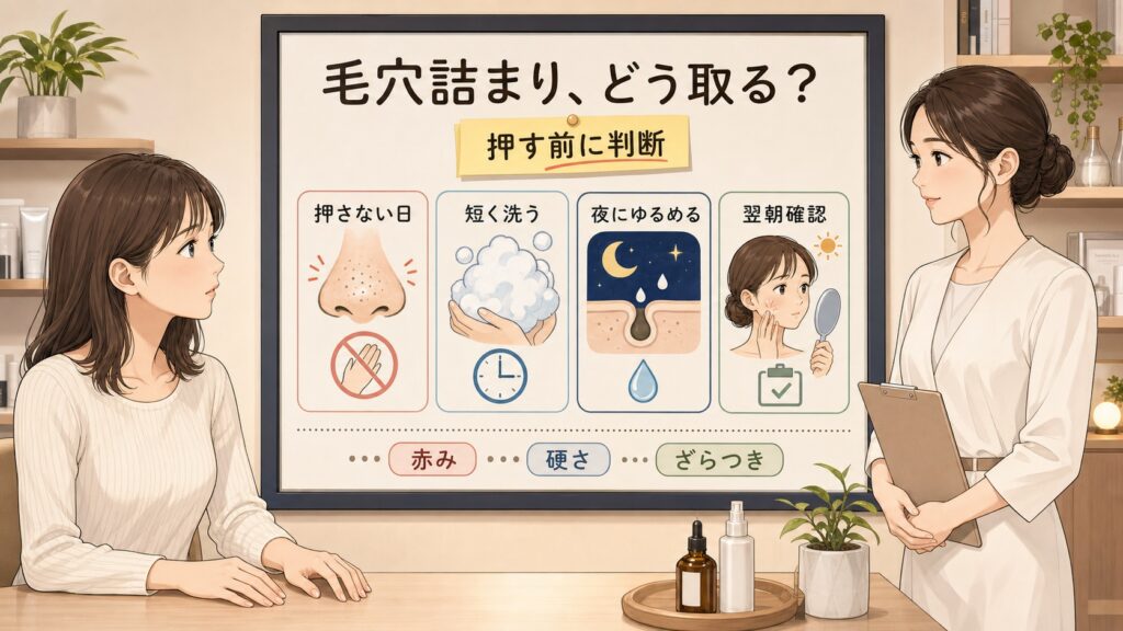 毛穴の詰まりを押す前に判断する流れを相談ボードで整理するChocobraのアイキャッチ