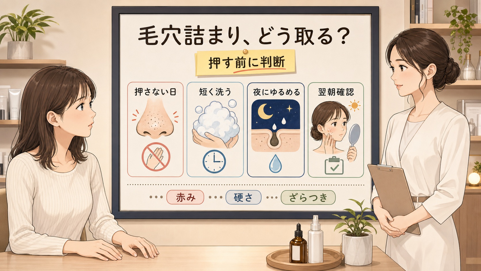 毛穴の詰まりを押す前に判断する流れを相談ボードで整理するChocobraのアイキャッチ