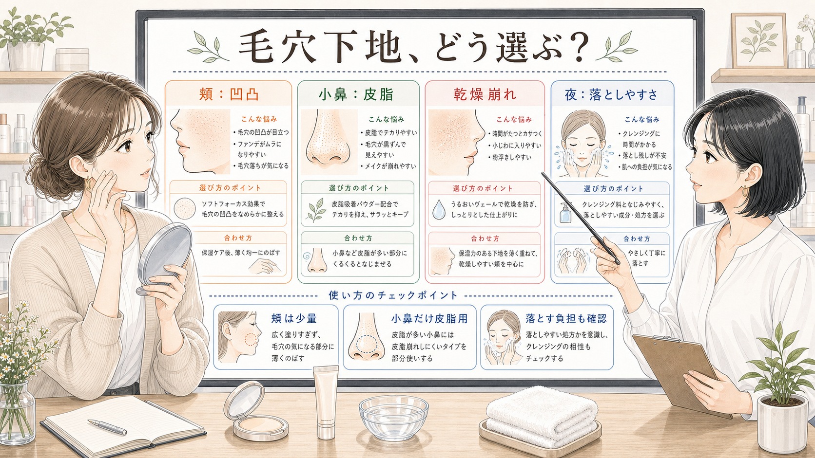 毛穴向け下地のおすすめは?凹凸・皮脂・乾燥崩れで選ぶ