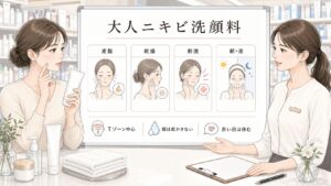 大人ニキビ向け洗顔料をドラッグストアで選ぶなら？乾燥・皮脂・刺激で見る