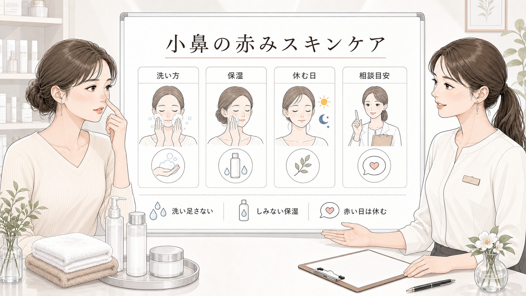 小鼻の赤みにスキンケアを選ぶなら？洗い方・保湿・休む日で考える