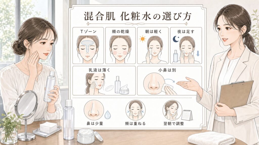 混合肌におすすめの化粧水は？Tゾーン・頬の乾燥・重ね方で選ぶ