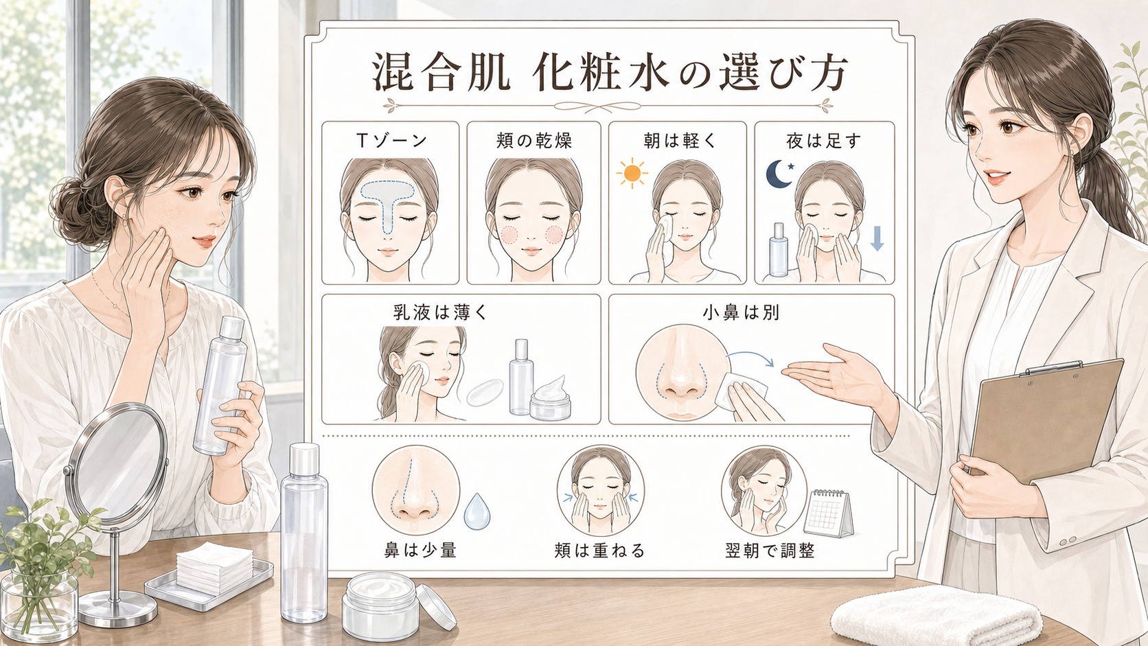 混合肌におすすめの化粧水は？Tゾーン・頬の乾燥・重ね方で選ぶ