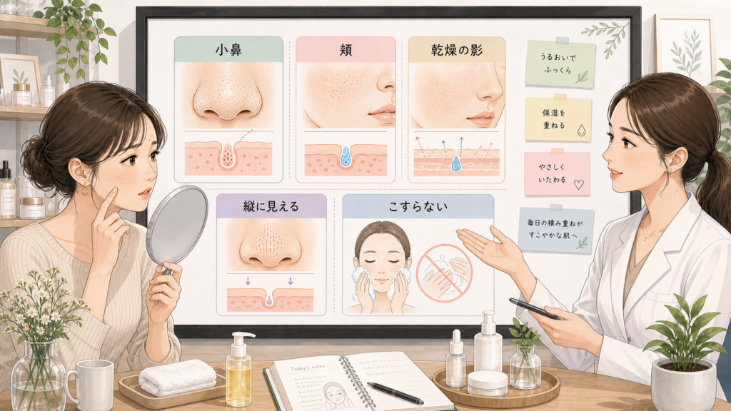 毛穴の開きはなおせる？小鼻・頬・乾燥で変えるケア