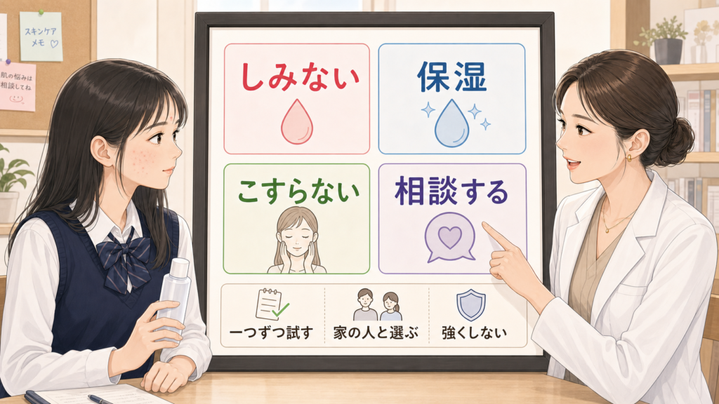 中学生のニキビ化粧水を保湿と相談目安で選ぶ図