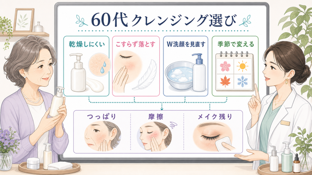 60代のクレンジングを乾燥・摩擦・メイク残りで考える相談ボード型アイキャッチ