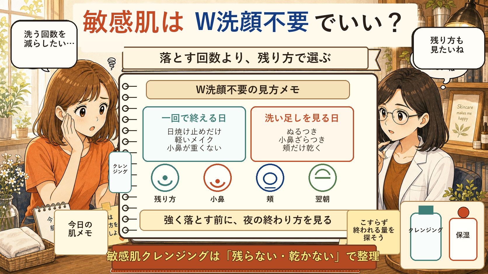 敏感肌のW洗顔不要クレンジングを残り方で整理する相談ボード