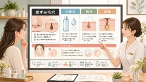 化粧水と黒ずみ毛穴について相談ボードで整理する女性向けスキンケアのアイキャッチ