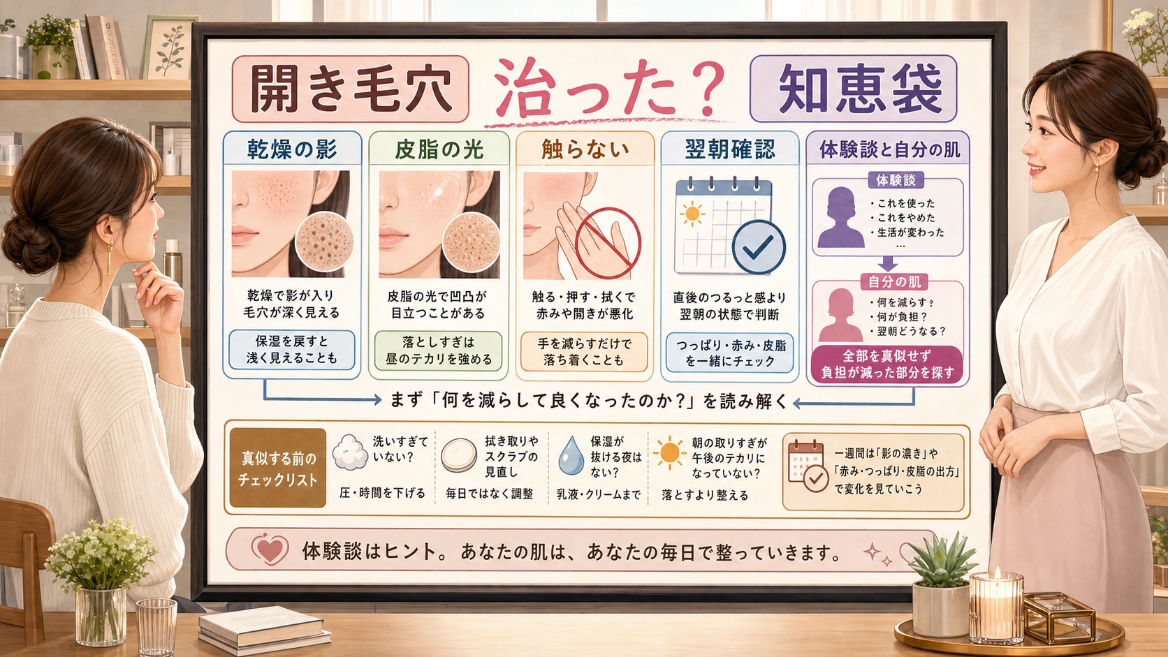 開き毛穴が治った体験談の見方を相談ボードで整理するスキンケアのアイキャッチ