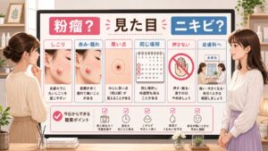 粉瘤とニキビの見た目の違いを相談ボードで整理するスキンケアのアイキャッチ