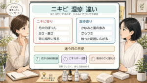ニキビと湿疹の違いを毛穴とかゆみで整理する相談ボードのアイキャッチ