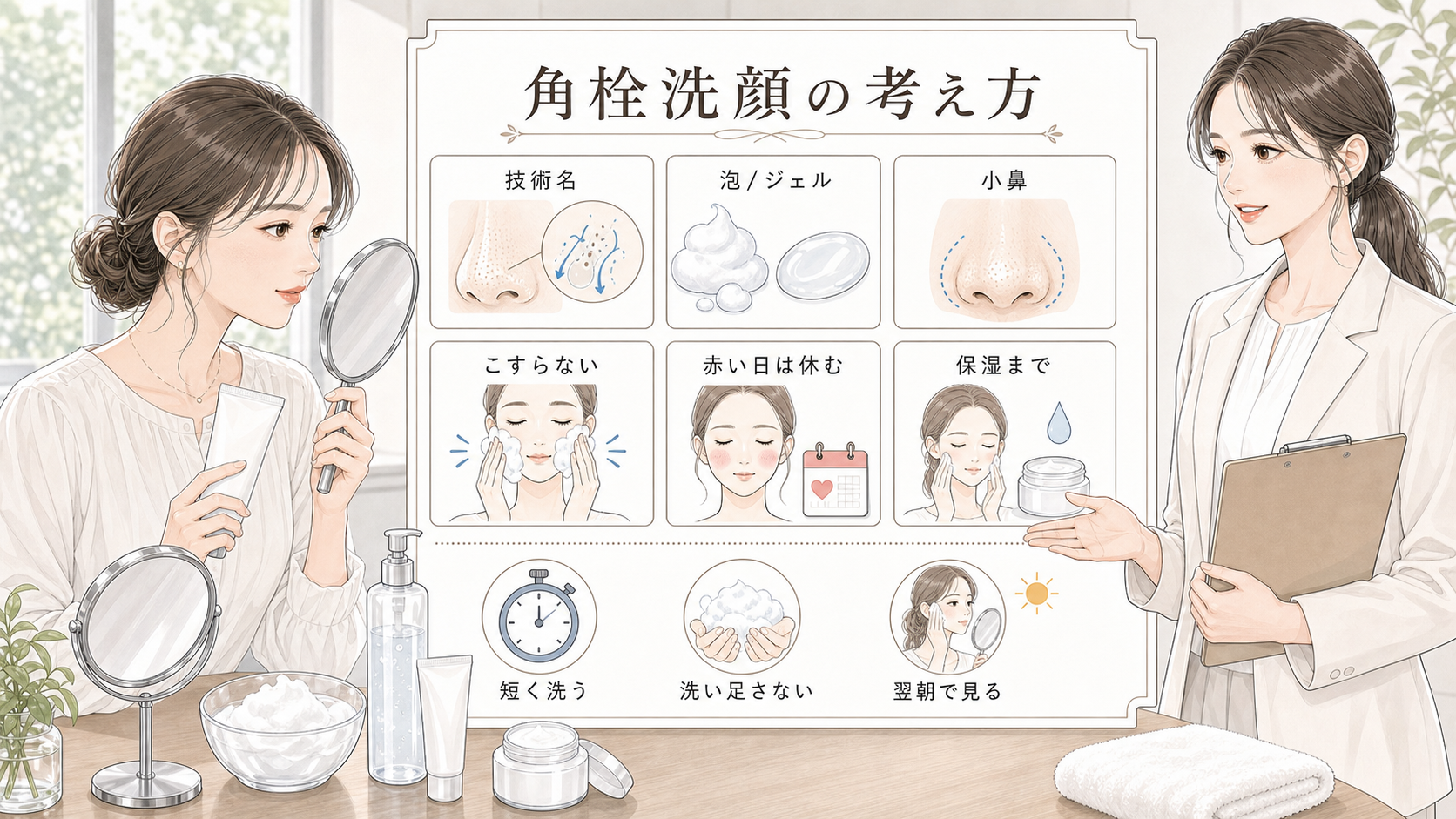 角栓洗顔の考え方を示す新規生成の相談ボード