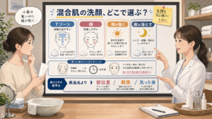 混合肌の洗顔をTゾーンと頬で選ぶ相談ボード
