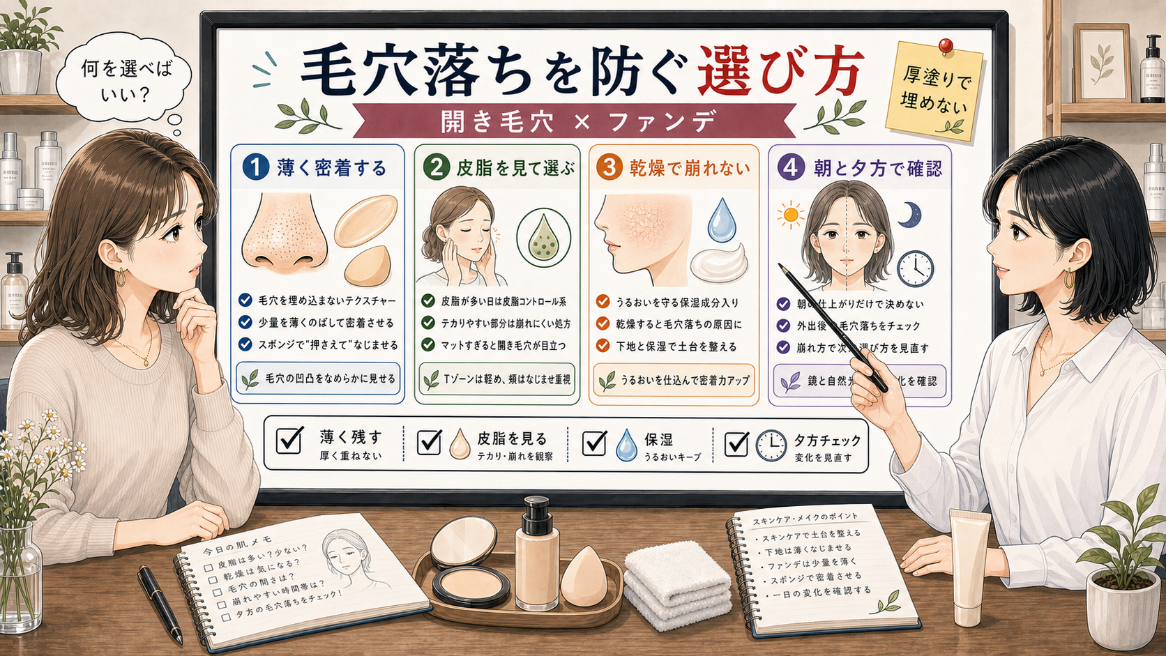 開き毛穴に合うファンデーションと毛穴落ちを防ぐ選び方を整理するアイキャッチ