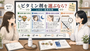 ニキビ時のビタミン剤選びを栄養と続け方で整理するアイキャッチ